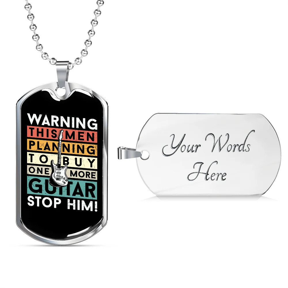 Musician Necklace Men With Guitar Personalized Engraved Silver Dog Tag Necklace